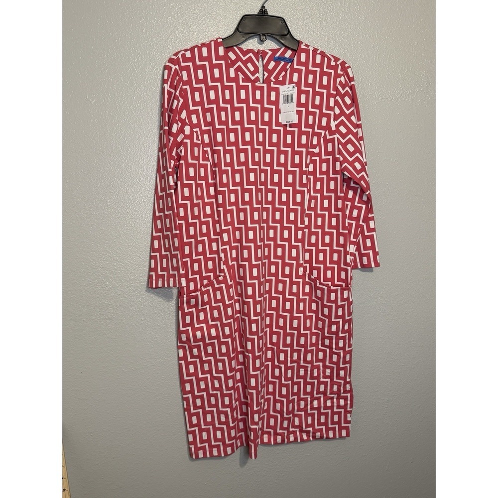 J. MCLAUGHLIN Catalyst Cat Geo Raffia Pocket‎ Dress Women's Large Pink $228 NWT